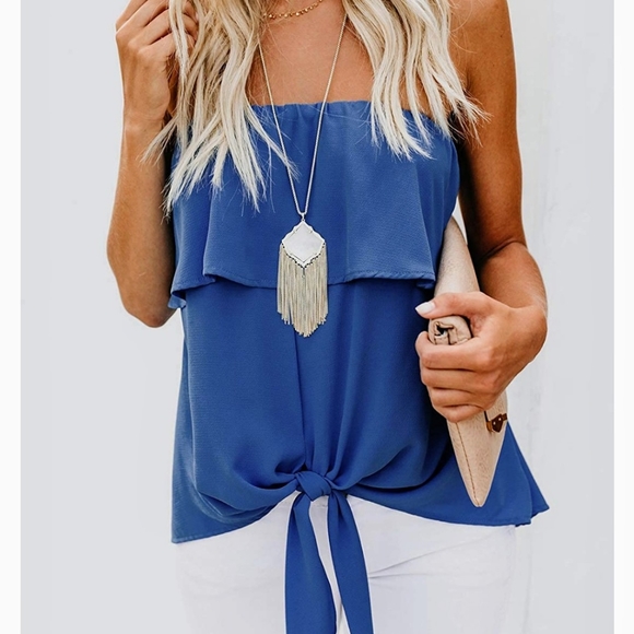 Sale!! New Tie Knot Ruffle Layered Tube Top Blouse - Picture 2 of 7